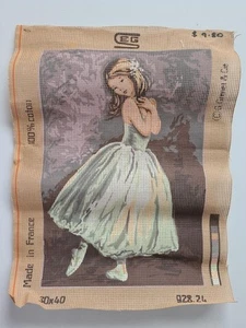 Vintage Needlepoint Canvas G.Grenet & Cie France BALLET DANCER Girl Printed - Picture 1 of 5