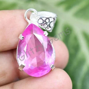 37,45 ct natürlicher rosa Rubin Birne 925 Sterlingsilber Anhänger zertifiziert - Bild 1 von 8