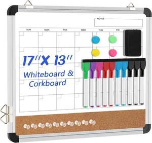 Pizarra calendario blanca magnetica de 17x13in marcador borrador chinchetas - Picture 1 of 12