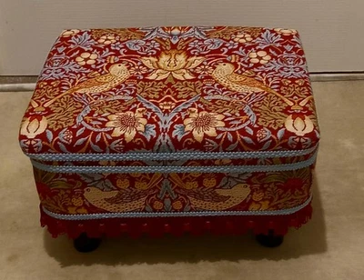 Fabulous Hand Crafted  Footstool.  William Morris  Strawberry Thief Red & Gold  - Image 1 of 4