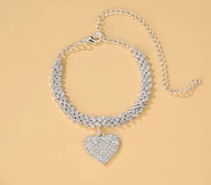 Pulsera tobillera de diamantes de imitación con dije de corazón - Imagen 1 de 1