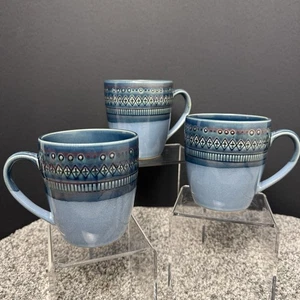 Threshold Kingsland Blau Steinzeug Kaffeebecher Tee Geometrisches Muster 4" 3er Set - Bild 1 von 5