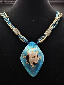 Vintage Boho Necklace with Abalone Shell Pendant & Bone Beads – 1990s Beach - Picture 1 of 7