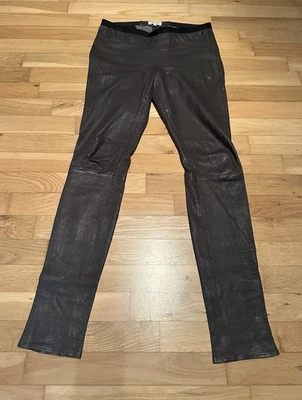 HELMUT LANG Lederhose Hose Leder L 40 Leggings Lederleggings braun Lammleder 8 - Bild 1 von 4