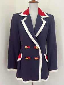 Sandra OW-WING for N.R.1 Vintage Navy Double Breasted Blazer W/Red & White Detai - Picture 1 of 8