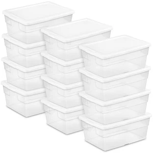 Sterilite 16 Quart Stacking Storage Box Container Tub with Lid, Clear (12 Pack) - Picture 1 of 12