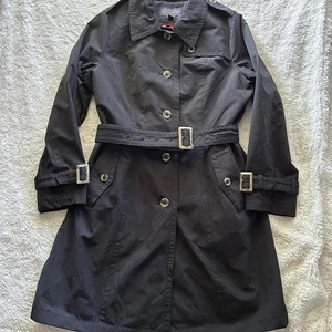 Pendelton womens black long trench coat with belt size large - Picture 1 of 8