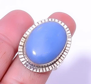 Hammer Texture - Angelite Jasper - Peru Silver Plated Ring s.8 T60 - Picture 1 of 6