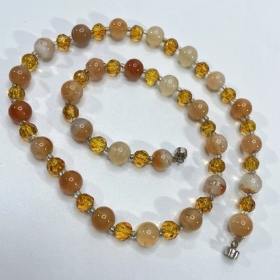 Impresionante Collar Boho Vintage Color Citrino Ágata Piedra Vidrio Cuentas 17" Foto 1 de 4