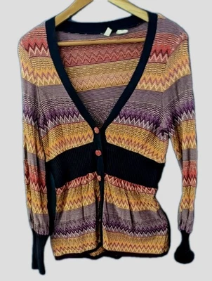 Cárdigan Anthropologie Polilla Colorido Suéter Púrpura y Naranja Patrón Zig Zag Pequeño Foto 1 de 4
