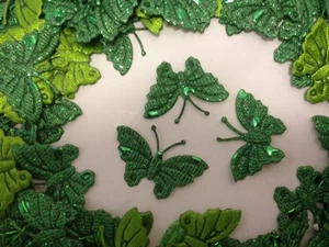 100 grüne Stoff glitzernd gepunktete Schmetterlinge für Karte, Scrapbooking und Hochzeit - Bild 1 von 1