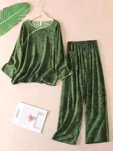 Chinese Style Pajamas Oriental Cotton Silk Print Two Piece Set - Picture 1 of 5