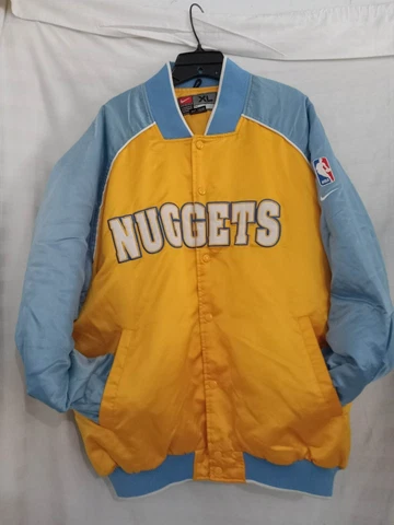NIKE Denver Nuggets NBA Satin Snap Button Jacket Yellow Blue Size xl Cover