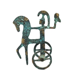 KATRITSIS BRONZE Etruscan Chariot with Athena & Owl Sculpture Greece w/label VTG - Picture 1 of 13