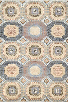 Vegetable Dye Geometric Khotan Oriental Area Rug Hand-knotted Wool 4'x6' Carpet - Image 1 of 4