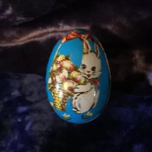 Litografía de metal vintage de huevo de lata contenedor de dulces de Pascua colonia británica de Hong - Imagen 1 de 3
