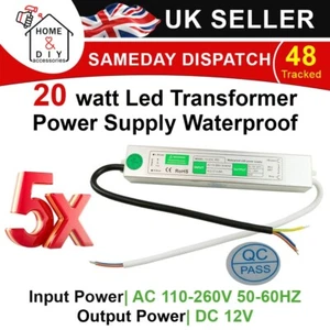 DC 12V LED Driver 20W Transformer IP67 Waterproof Power Supply Led Strip 5X - Picture 1 of 9