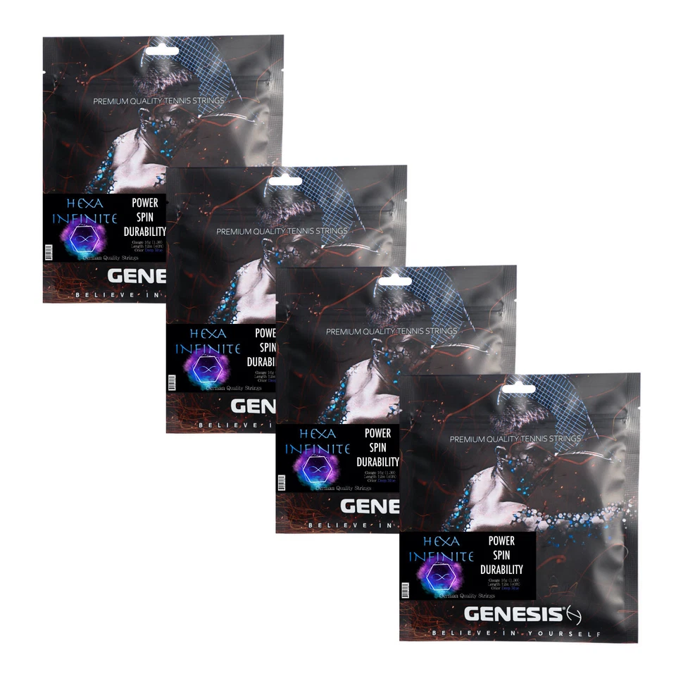 4 SETS GENESIS HEXA INFINITE BLUE 16G Tennis String Set +POWER +SPIN +DURABILITY
