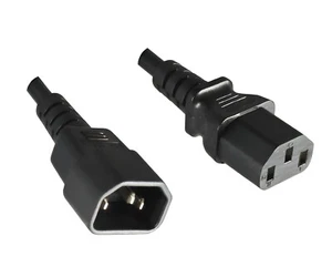 DINIC Kaltgeräte-Verlängerung C13 Stecker auf C14 Buchse, VDE, 0,75mm² schwarz - Bild 1 von 4