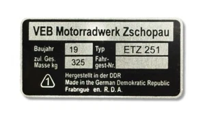 Placa de identificación ETZ 251 325 Kg placa id plate - Imagen 1 de 1
