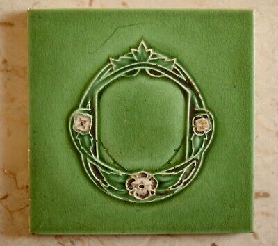 Antique Green Art Nouveau Majolica Ceramic Tile England #7857 • 25$