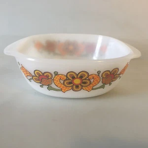 Vintage Schott Mainz Jena Glas Blumendekor Opal Kasserolle Servierschale 70er Jahre - Bild 1 von 9