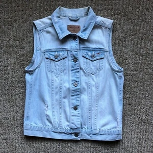 Hollister Denim Vest Sleeveless Jean Jacket Distressed Light Wash Medium - Picture 1 of 6