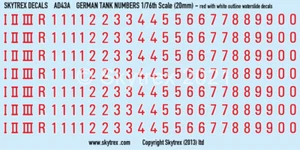 Calcomanías Segunda Guerra Mundial Números de Tanque Alemán (ROJO) 1/76 - 1/72 - 20mm Escala - AD43A - Imagen 1 de 2