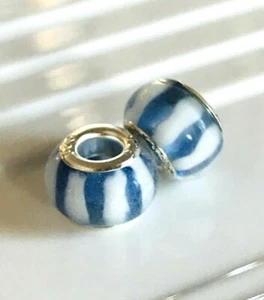 EUROPEAN Glass Bead Charm Blue White Hellenic Greek Hellas 925 Stamp QUALITY - Picture 1 of 3