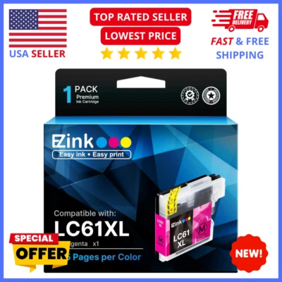 E‑Z Ink LC61XL Magenta Cartridge – Compatible Brother MFC‑J Printer Replacement - Image 1 of 4