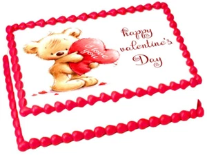 HAPPY VALENTINES DAY OSO Imagen de cumpleaños Comestible pastel topper Decoración - Imagen 1 de 11