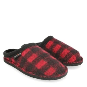 HAFLINGER FLAIR PLAID RED AND BLACK FELT WOOL SLIPPER - Picture 1 of 1