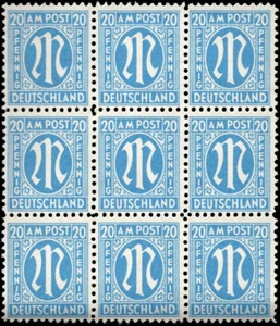 SAVOYSTAMPS - Germany-Allied Issued Occupational Post WWll-20 P-Block of 9- MINT - Picture 1 of 1