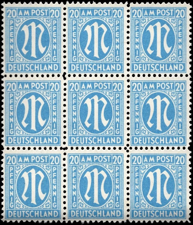 SAVOYSTAMPS - Germany-Allied Issued Occupational Post WWll-20 P-Block of 9- MINT - Image 1 of 1