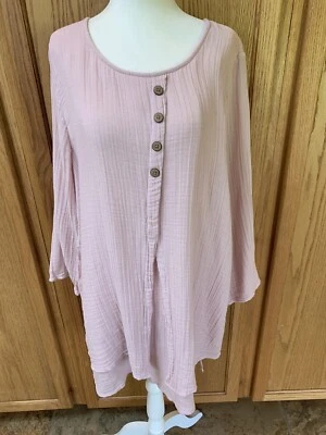 Boutique женщин пуловер верхний туника Sz большой L пыльный розовый/розовый гофрированный отличном - Изображение 1 из 4