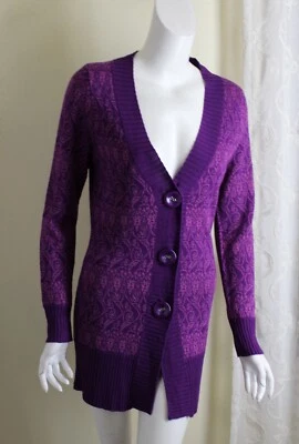 Suéter Cárdigan Largo Alberto Makali Talla L Elegante Art-to-Wear Púrpura Metálico  Foto 1 de 4