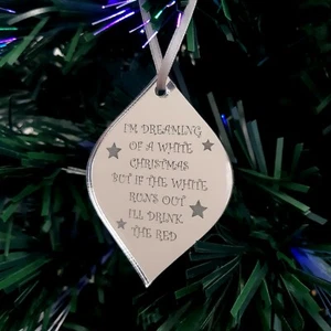 Diamond Bauble "White Christmas" Engraved Christmas Tree Decoration Mirrored - Picture 1 of 4