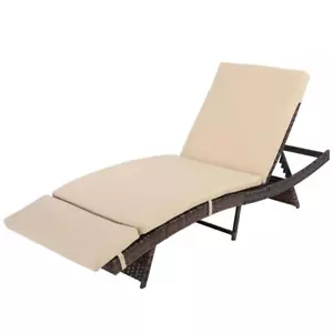 Adjustable Pool Chaise Lounge Chair Outdoor Patio Furniture PE Wicker W/ Cushion - Picture 1 of 12