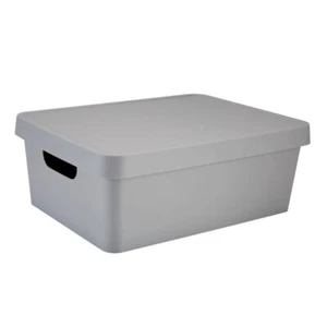 Medium Plastic Storage Box Bin Stackable W/ Lid Toys Shoes Linens Clothes Gray - Picture 1 of 4