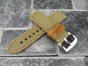 24mm BIG CANVAS LEATHER STRAP Kahki Denim Watch Band Match Stitch for PANERAI - Picture 1 of 7