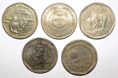 1985-90 - INDIA REPUBLIC 1 RUPEE COPPER-NICKLE COMMEMORATIVE 5 COINS - WT. 6 GRM - Image 1 of 4