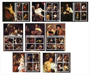 PINTURAS CARAVAGGIO ARTE 8 HOJAS DE RECUERDO MNH SIN PERFORAR - Imagen 1 de 1