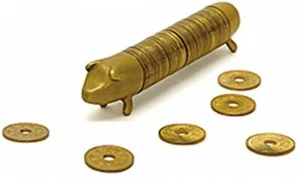 Nousaku Piggy Bank 5yen 50yen Japanese Brass Handcraft Coinbank Made in japan - Picture 1 of 2