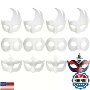 CSPRING 12PCS Cute Paper Face Paintable White Plain DIY Mask for Mardi Gras C - Picture 1 of 5