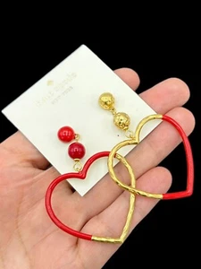 Kate Spade Red Large Open Heart Drop Dangle Pierced Earrings - Picture 1 of 5
