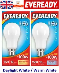 13.8w = 100w LED GLS Bayonet Light Bulb Warm White / Daylight 100 Watt Eveready - Picture 1 of 2