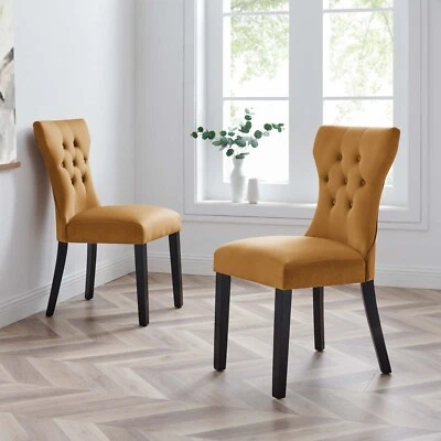 Modway Silhouette Performance Velvet Dining Chairs - Set of 2 in Cognac - Image 1 of 4