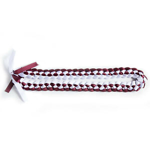 Ribbon Lei Hawaiian Necklace for Graduation Events - Burgundy & White