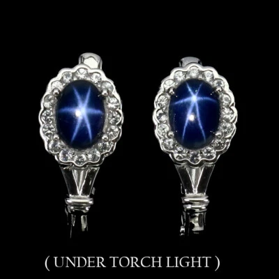 925 Sterling Silber Ohrringe Star Saphir 6Rays 7x5mm Topas Edelstein Schmuck - Bild 1 von 4