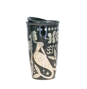 Starbucks Anniversary Silver Black Siren Coffee Ceramic Tumbler Traveler 12 oz - Picture 1 of 2